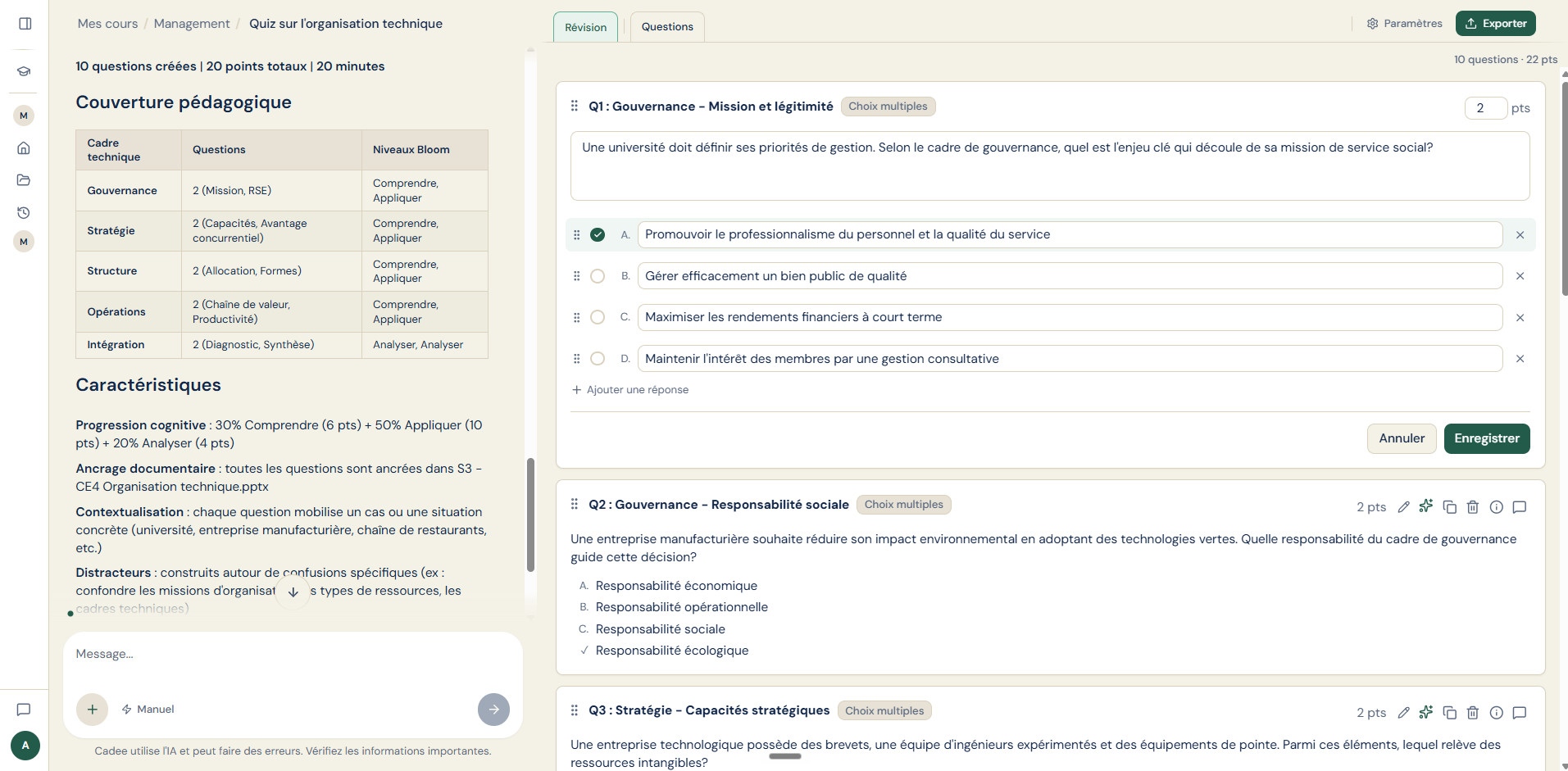 Interface d'édition d'une évaluation dans Cadee